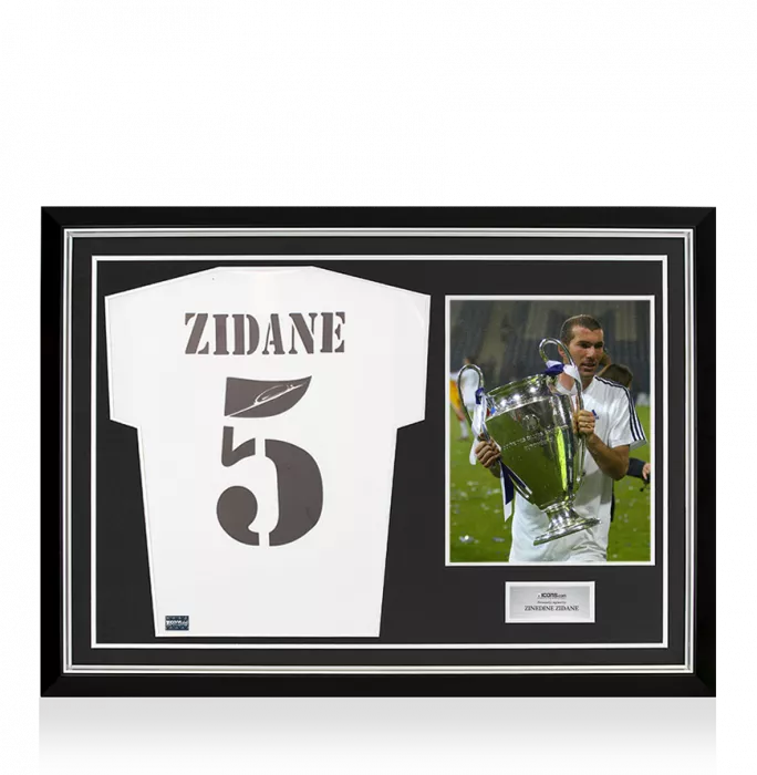 icons Zinedine Zidane Back Signed Real Madrid 2001 Home Shirt In Hero Frame: Option 1
