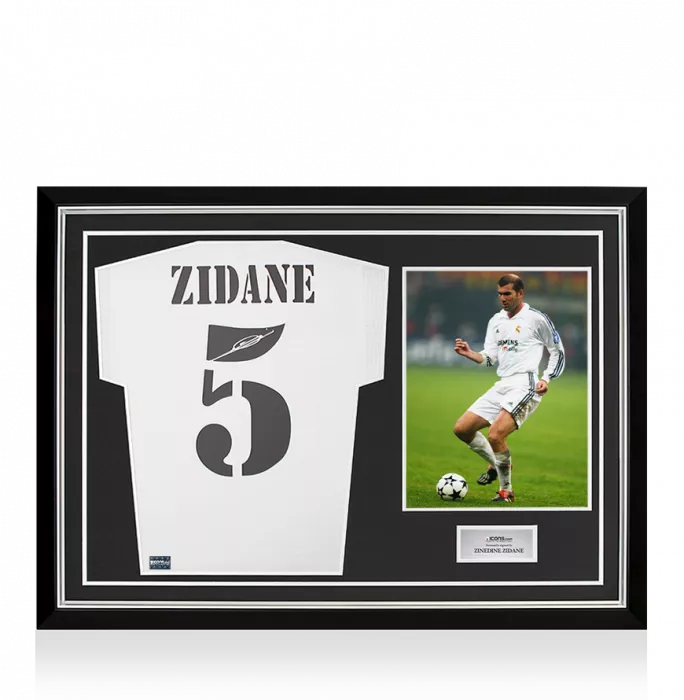 Icons Zinedine Zidane Back Signed Real Madrid 2002 Home Shirt In Hero Frame: Option 1