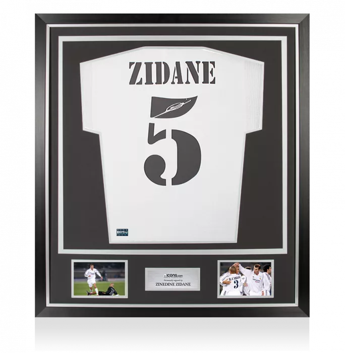 Icons Zinedine Zidane Back Signed Real Madrid 2002 Home Shirt In Classic Frame