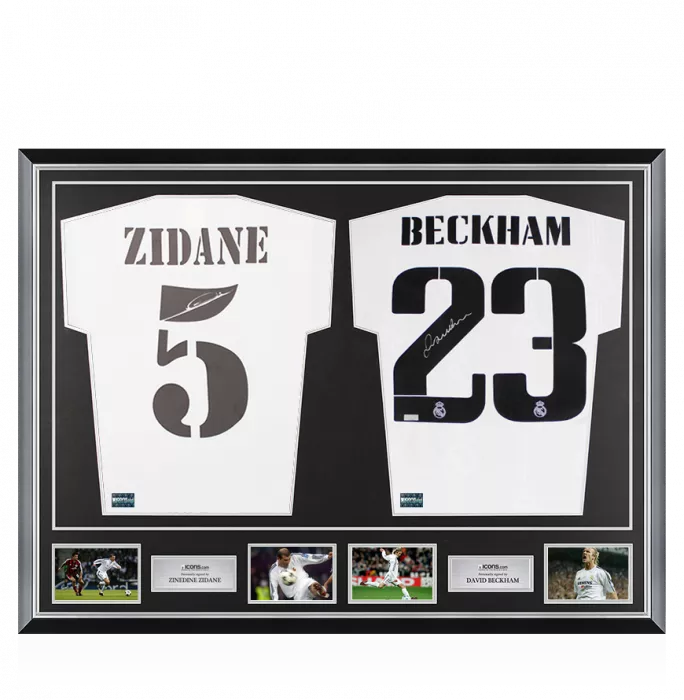 icons Zinedine Zidane & David Beckham Signed Real Madrid Home Shirts In Classic Dual Frame