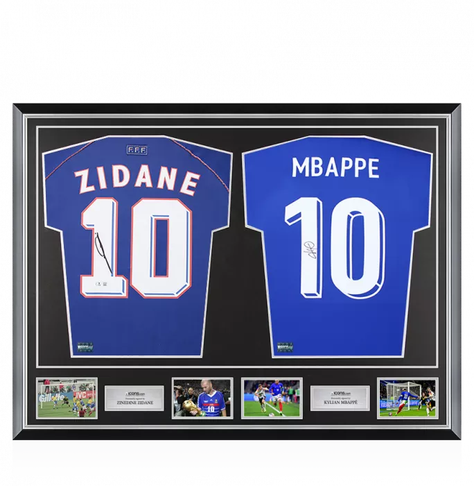 icons Zinedine Zidane & Kylian Mbappe Back Signed France Home Shirts In Classic Dual Frame