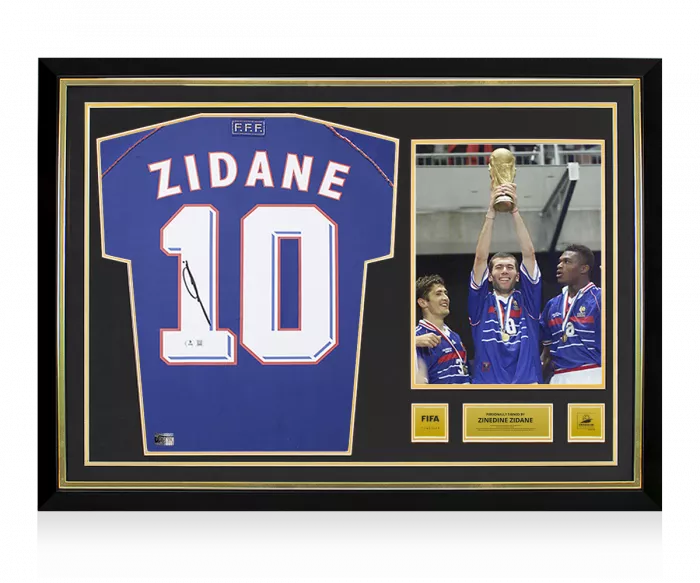 icons Zinedine Zidane Official 1998 FIFA World Cup™ Back Signed and Hero Framed France 1998 Home Shirt