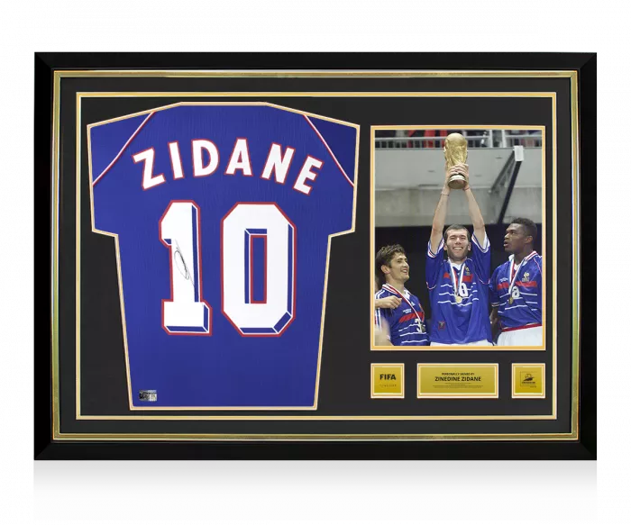 icons Zinedine Zidane Official 1998 FIFA World Cup™ Back Signed and Hero Framed France 1998 Home Shirt