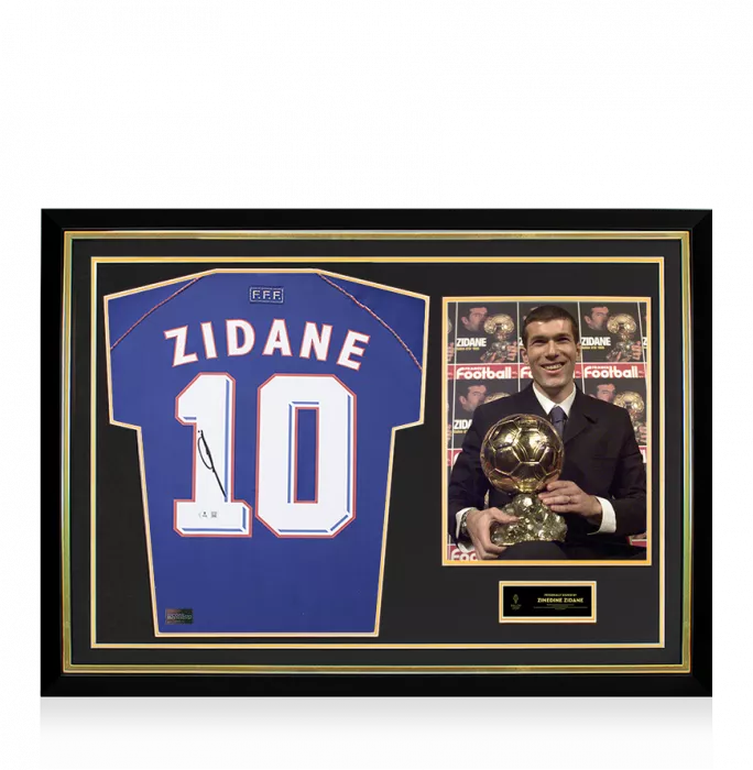 Icons Zinedine Zidane Official Ballon D'Or™ Back Signed And Hero Framed France 1998 Home Shirt