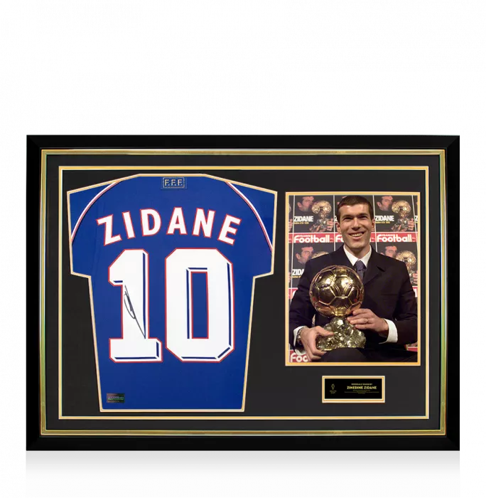 icons Zinedine Zidane Official Ballon d'Or™ Back Signed and Hero Framed France 1998 Home Shirt