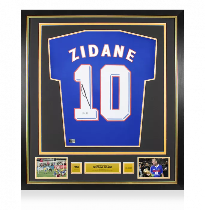 icons Zinedine Zidane Official FIFA World Cup™ Back Signed and Framed France 2024 Shirt with Fan Style Numbers