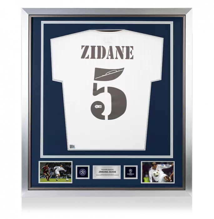 icons Zinedine Zidane Official UEFA Champions League Back Signed and Framed Real Madrid Icon Shirt