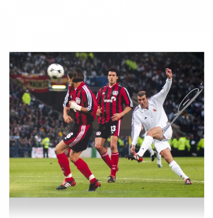 Icons Zinedine Zidane Official UEFA Champions League Signed And Framed Real Madrid Photo: 2002 UEFA Champions League Final Volley