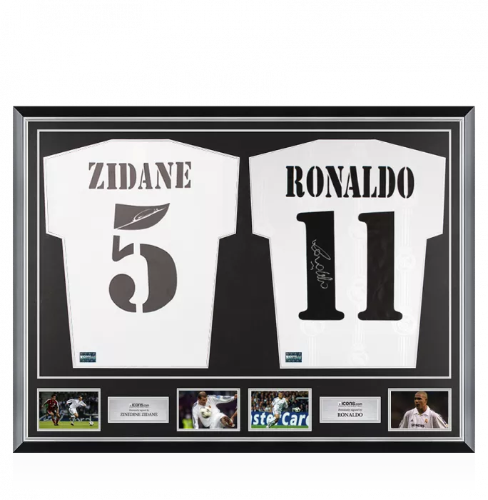 icons Zinedine Zidane & Ronaldo Signed Real Madrid Home Shirts In Classic Dual Frame