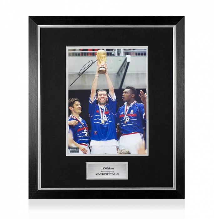 icons Zinedine Zidane Signed France Photo In Premium Photo Frame: 1998 World Cup Winner