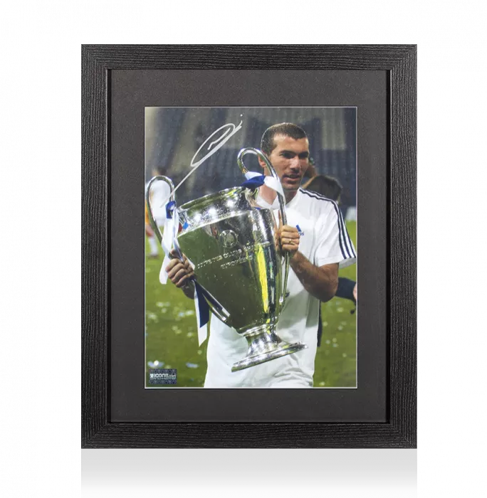 Icons Zinedine Zidane Signed Real Madrid Photo In Black Wooden Frame: 2002 UEFA Champions League Winner