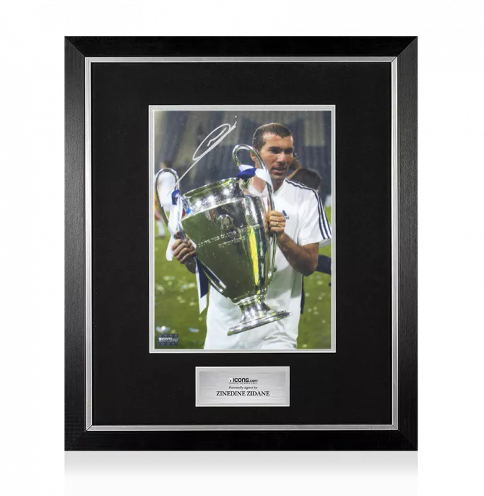icons Zinedine Zidane Signed Real Madrid Photo In Premium Photo Frame: 2002 UEFA Champions League Winner