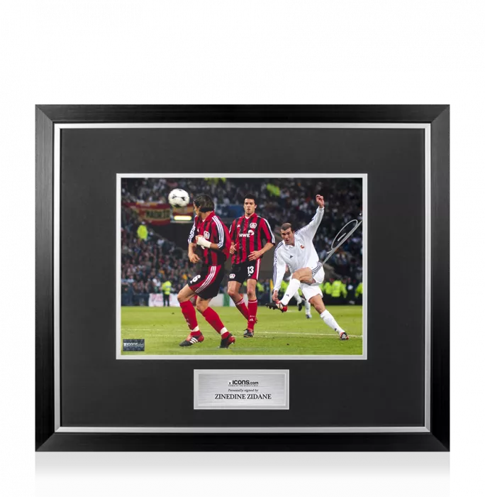icons Zinedine Zidane Signed Real Madrid Photo In Premium Photo Frame: 2002 UEFA Champions League Final Volley