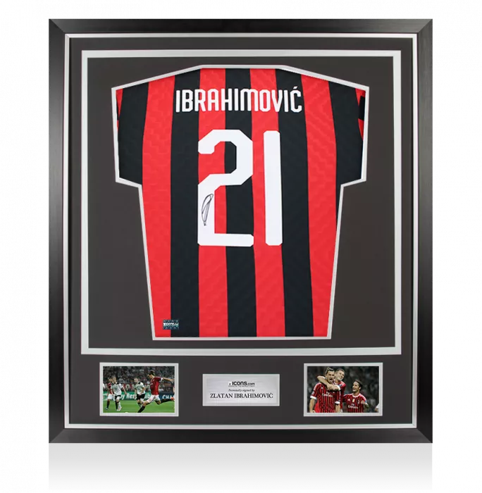 icons Zlatan Ibrahimovic Back Signed AC Milan Retro Home Shirt In Classic Frame