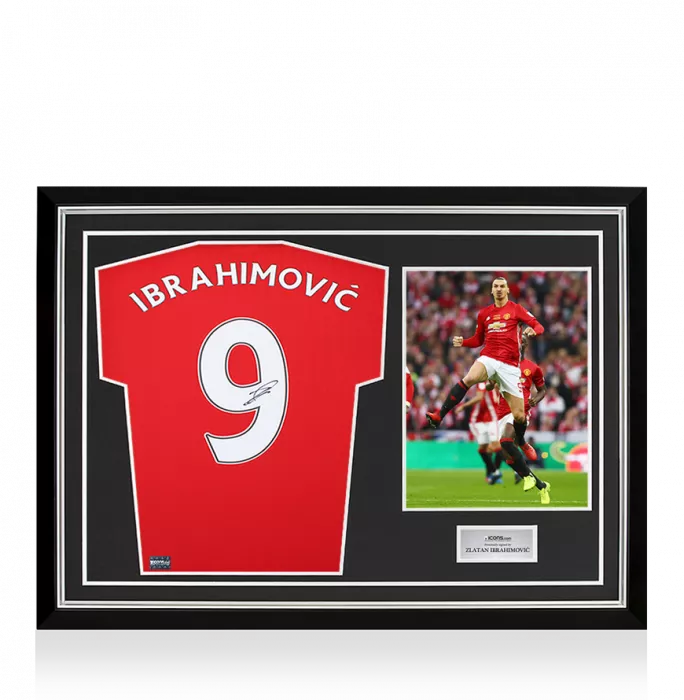 Icons Zlatan Ibrahimovic Back Signed Manchester United 2022-23 Home Shirt With Fan Style Number In Hero Frame: Option 1