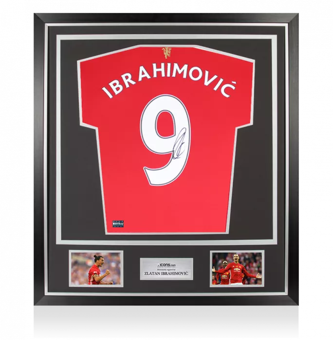 Icons Zlatan Ibrahimovic Back Signed Manchester United 2021-22 Home Shirt With Fan Style Numbers In Classic Frame