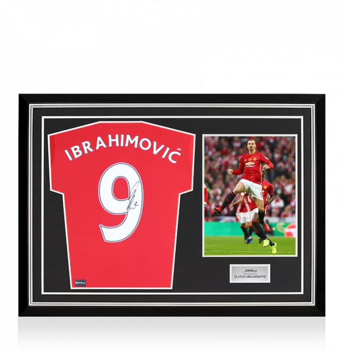 icons Zlatan Ibrahimovic Back Signed Manchester United 2016-17 Home Shirt with Fan Style Numbers In Hero Frame: Option 1