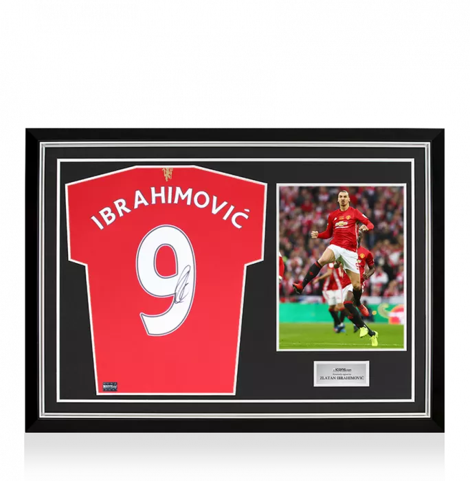 icons Zlatan Ibrahimovic Back Signed Manchester United 2021-22 Home Shirt with Fan Style Numbers In Hero Frame: Option 1