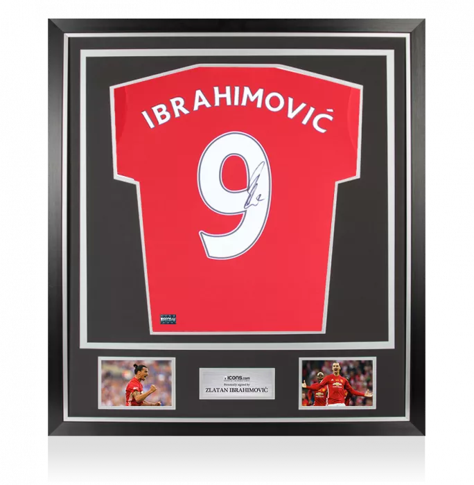 icons Zlatan Ibrahimovic Back Signed Manchester United 2016-17 Home Shirt with Fan Style Numbers In Classic Frame
