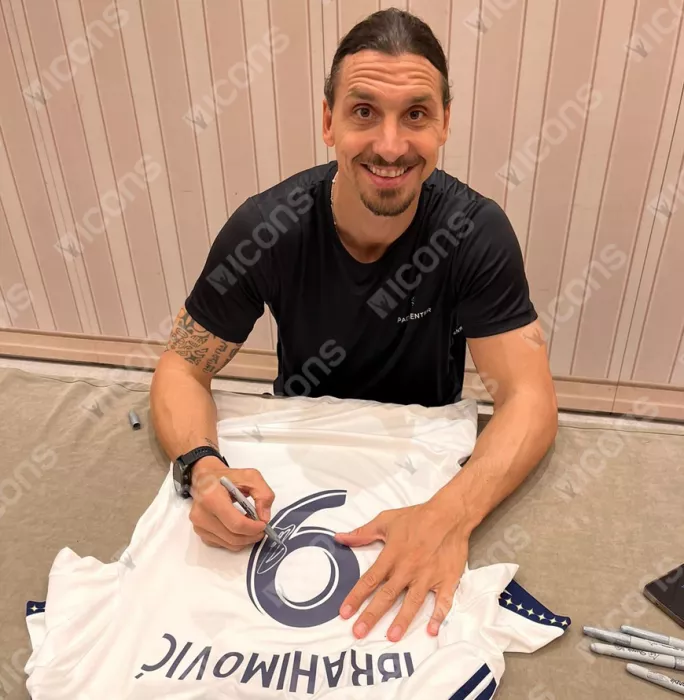Icons Zlatan Ibrahimovic Back Signed Modern LA Galaxy Home Shirt With Fan Style Numbers In Hero Frame: Option 1