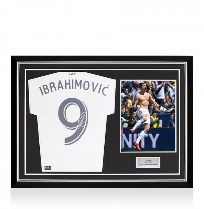 icons Zlatan Ibrahimovic Back Signed Modern LA Galaxy Home Shirt with Fan Style Numbers In Hero Frame: Option 1