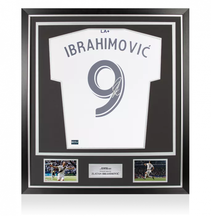 icons Zlatan Ibrahimovic Back Signed Modern LA Galaxy Home Shirt with Fan Style Numbers In Classic Frame