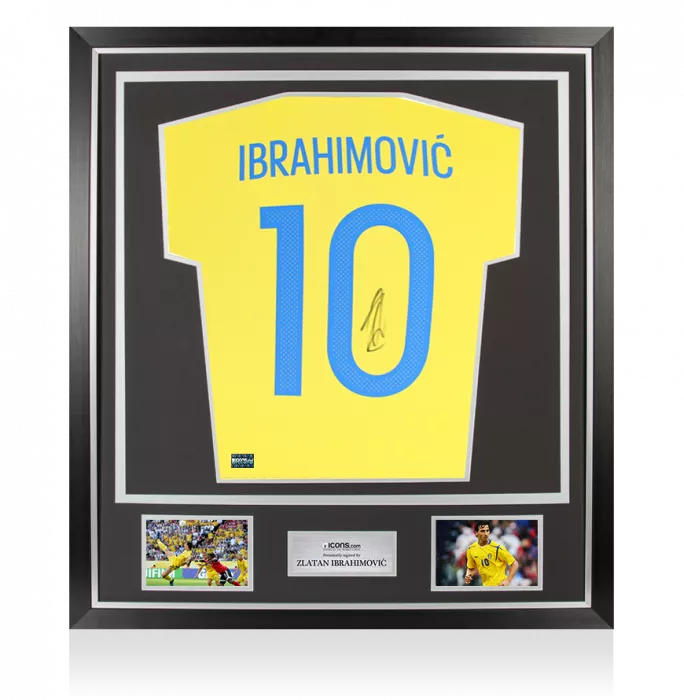 icons Zlatan Ibrahimovic Back Signed Sweden 2016-17 Home Shirt In Classic Frame