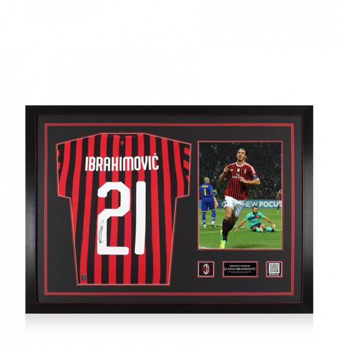 icons Zlatan Ibrahimovic Official AC Milan Back Signed and Framed 2019-20 Home Shirt