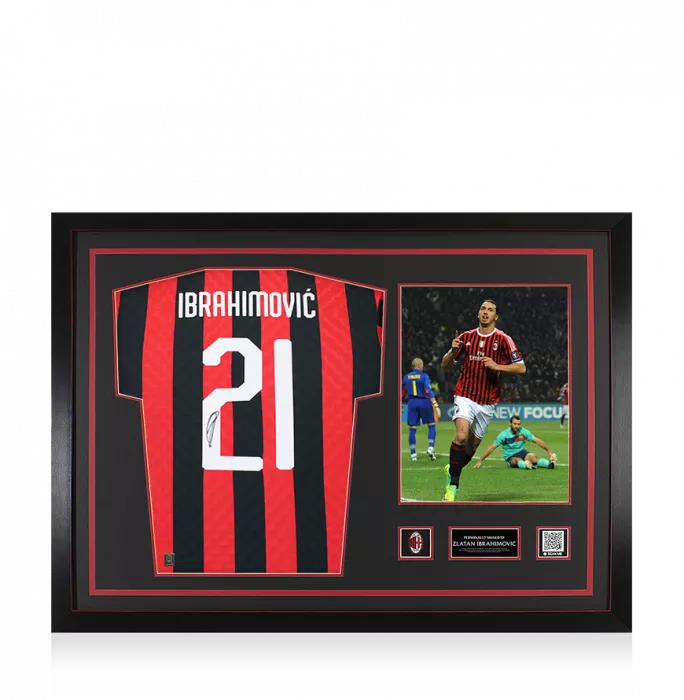 icons Zlatan Ibrahimovic Official AC Milan Back Signed and Framed Retro Home Shirt
