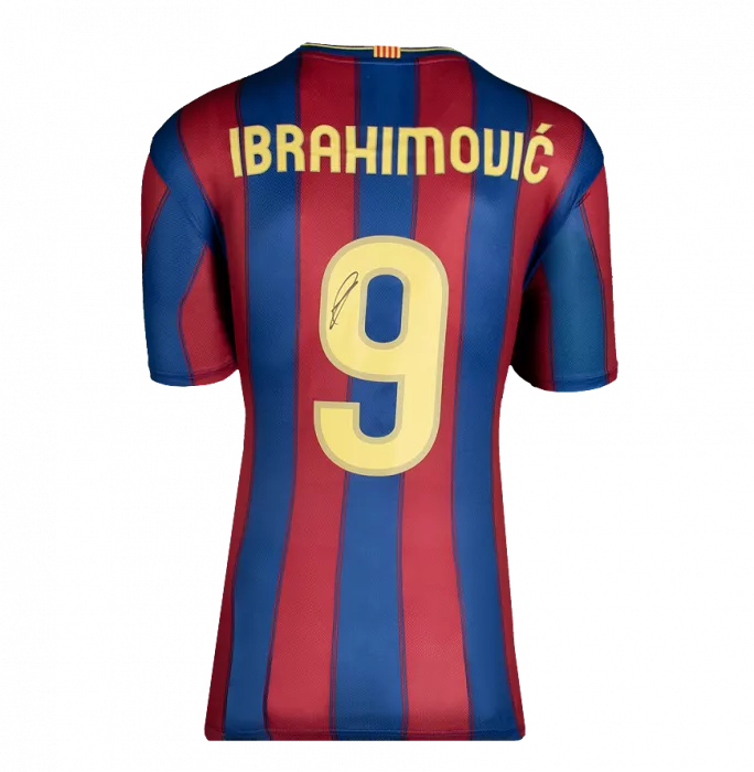 Icons Zlatan Ibrahimovic Official FC Barcelona Back Signed And Framed 2009-10 Home Shirt With Fan Style Number