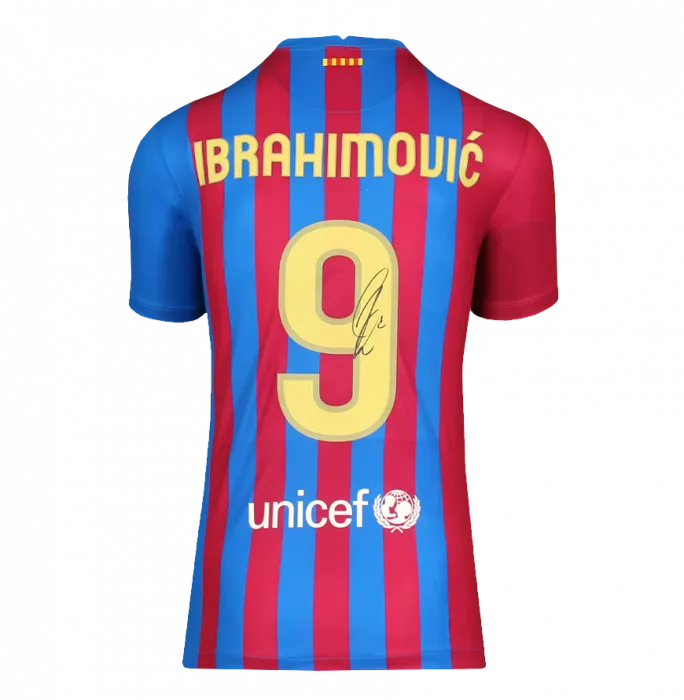 Icons Zlatan Ibrahimovic Official FC Barcelona Back Signed And Framed Modern FC Barcelona Home Shirt With Fan Style Numbers