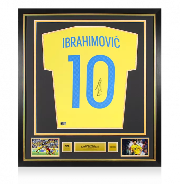 icons Zlatan Ibrahimovic Official FIFA World Cup™ Back Signed and Framed Sweden 2016-17 Home Shirt
