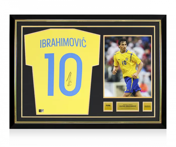 icons Zlatan Ibrahimovic Official FIFA World Cup™ Back Signed and Hero Framed Sweden 2016-17 Home Shirt