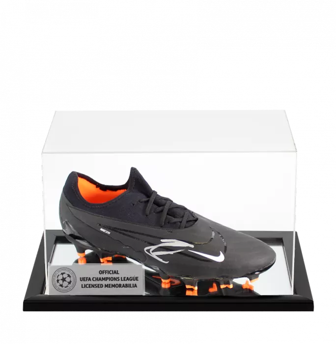 Icons Zlatan Ibrahimovic Official UEFA Champions League Signed Black Nike Phantom GX Pro FG Boot In Acrylic Case