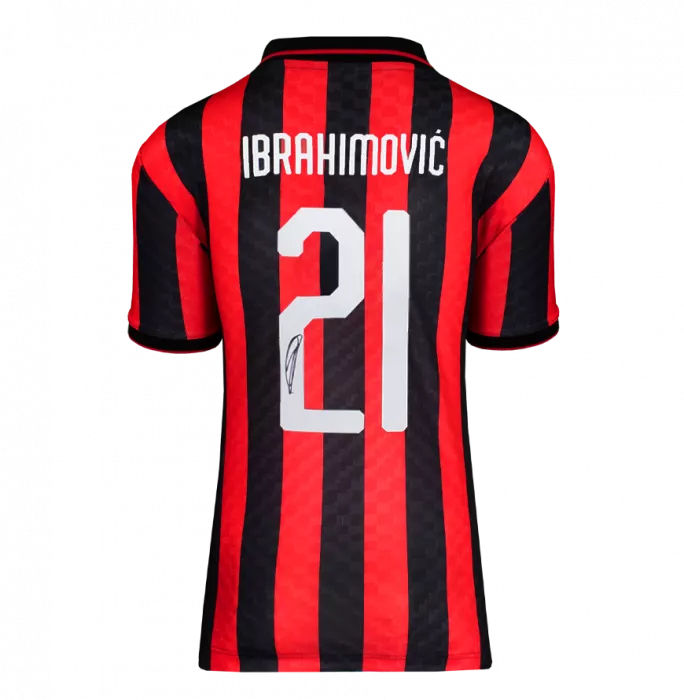 Icons Zlatan Ibrahimovic Official UEFA Champions League Back Signed And Framed AC Milan Retro Home Shirt