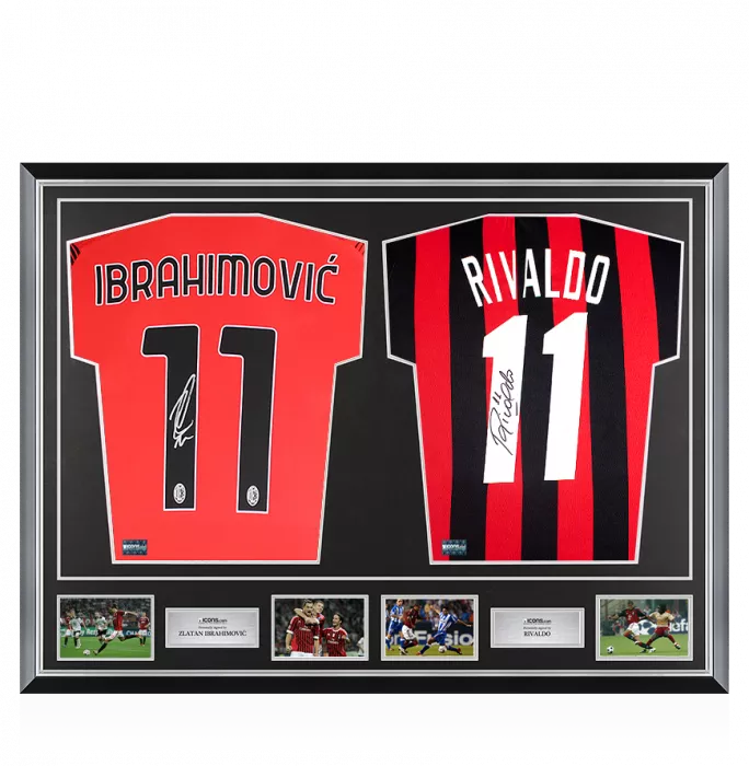 icons Zlatan Ibrahimovic & Rivaldo Signed AC Milan Home Shirts In Classic Dual Frame