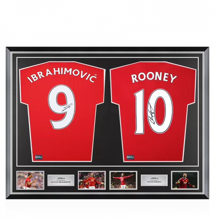 icons Zlatan Ibrahimovic & Wayne Rooney Signed Manchester United Shirts In Classic Dual Frame