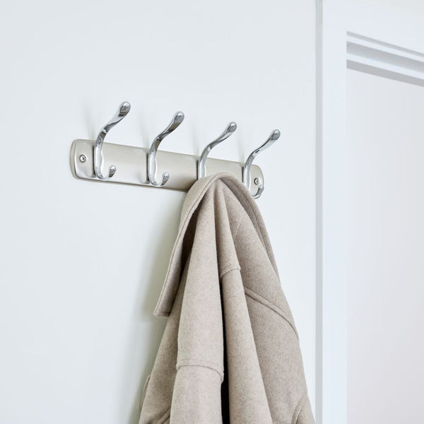 Idesign Bruschia Wall Mounted Rack 4 Hook Brushed/Chrome