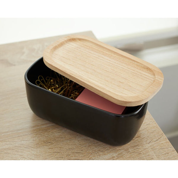 Idesign Eco Office Ceramic Bin With Lid Matte Black