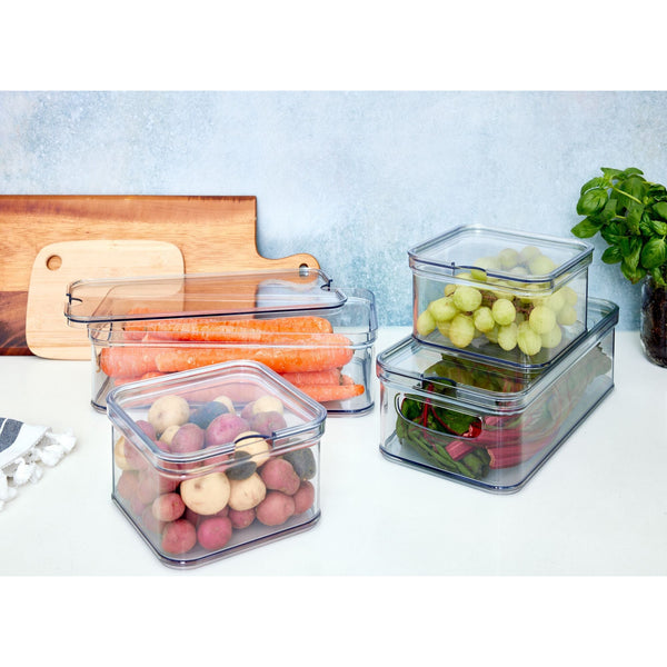 Idesign IDesign 4-Piece Recycled Plastic Refrigerator Organizer Bin Set With Lids Clear/White