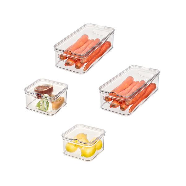 idesign iDesign 4-Piece Recycled Plastic Refrigerator Organizer Bin Set with Lids Clear/White
