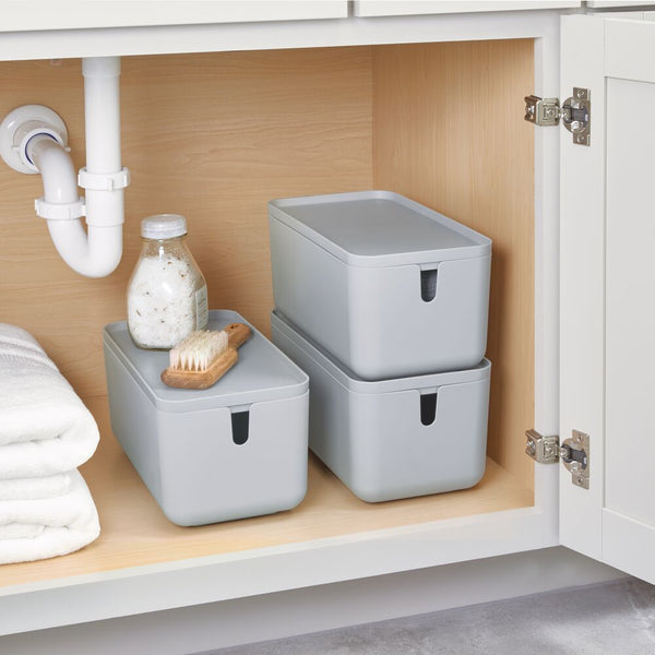 Idesign Cade Lidded Storage Bin Gray
