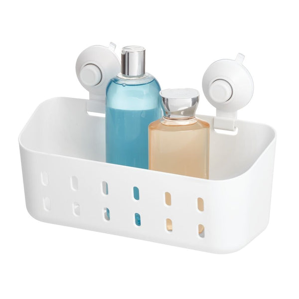 Idesign IDesign Cade Push Lock Shower Suction Rectangle Basket In White