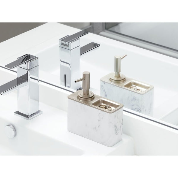 Idesign IDesign Dakota Soap Pump With Ring Tray In White Marble And Matte