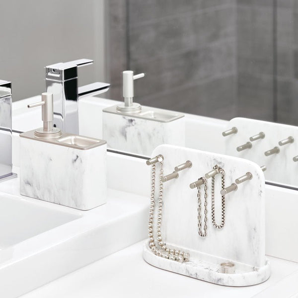 Idesign IDesign Dakota Soap Pump With Ring Tray In White Marble And Matte