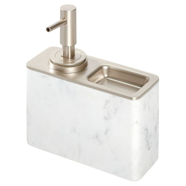 idesign iDesign Dakota Soap Pump with Ring Tray in White Marble and Matte
