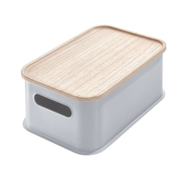 Idesign IDesign Eco BPA-Free Plastic Medium Lidded Bin With Handles Wood/Gray