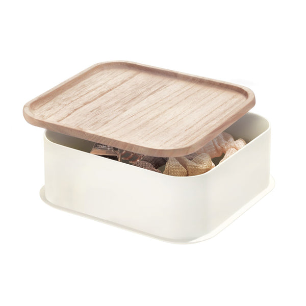 Idesign IDesign Eco BPA-Free Plastic Medium Lidded Storage Bin Coconut/Wood