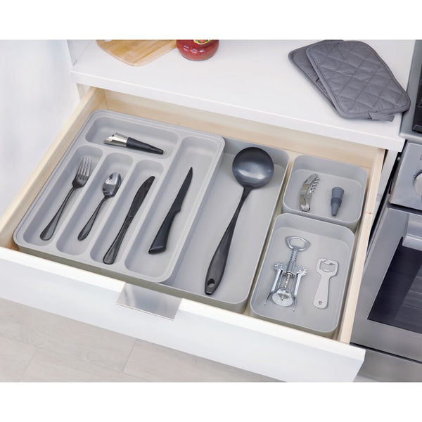 Idesign IDesign Eco BPA-Free Recycled Plastic Expandable Flatware And Cutlery Tray Flint