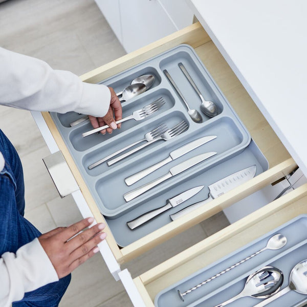 Idesign IDesign Eco BPA-Free Recycled Plastic Expandable Flatware And Cutlery Tray Flint